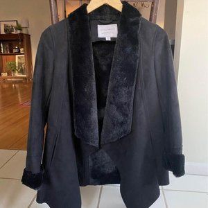 Lucky Brand Black Suede Faux Fur Trimmed Jacket